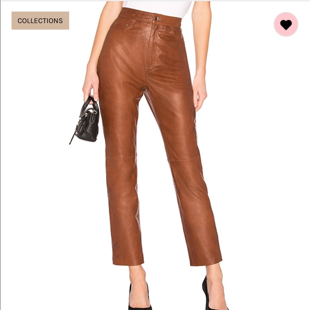 Real leather straight leg pants